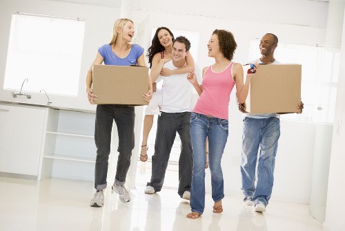 Removal van and packed boxes outside a Hampstead home