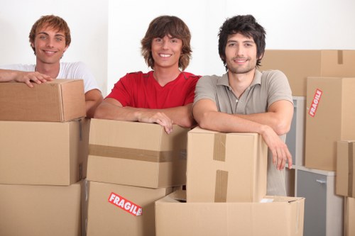 Office furniture and equipment prepared for a business move